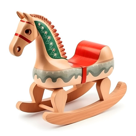 Vintage christmas horse rocking chair isolated on white backgroundの素材