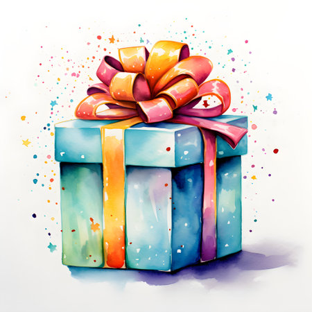 Watercolored christmas gift isolated on white backgroundの素材