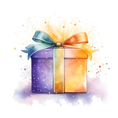 Christmas gift isolated on white background in watercolor styleの素材