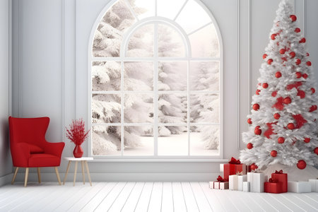 White and red tones christmas interior backgroundの素材