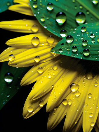 Close up raindrops on the yellow sunflowersの素材