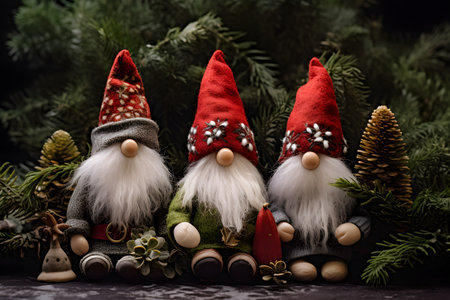 Christmas gnome on festive backgroundの素材
