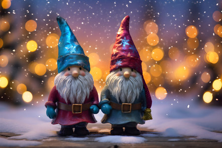 Group of christmas gnome on bokeh backgroundの素材