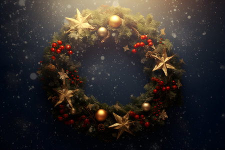 Christmas wreath on the dark backgroundの素材