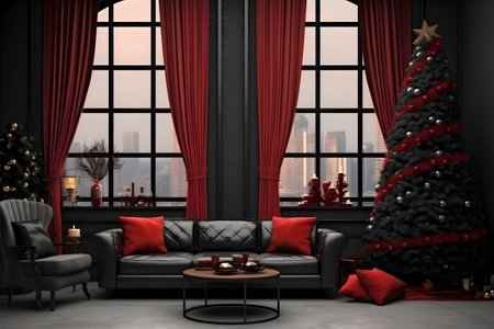 Black and red tones christmas interior decorationの素材
