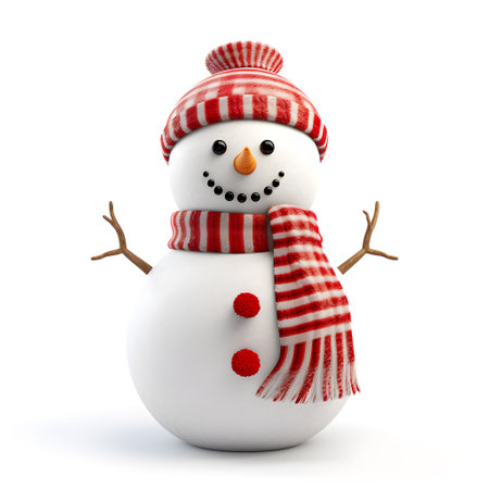 Cute snowman isolated on white backgroundの素材