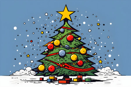 Abstract christmas cartoon New Year tree illustrationの素材