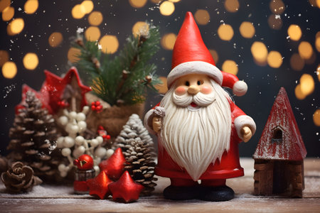 Christmas gnome on festive backgroundの素材