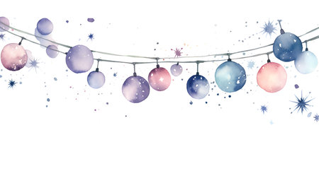 Watercolored christmas garland on white backgroundの素材