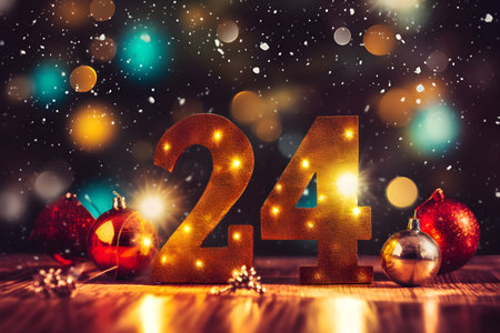Bokeh christmas background with 2024 numbers new yearの素材