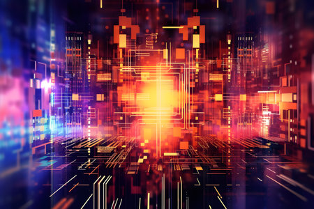 Futuristic neon colorful ligths technology concept backgroundの素材