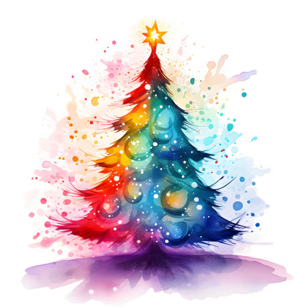 Watercolored style New year tree, bright and vividの素材