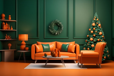 Green and orange christmas interiorの素材