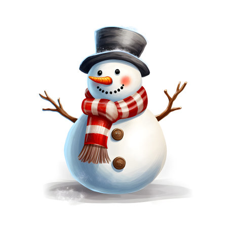 Cute snowman isolated on white backgroundの素材
