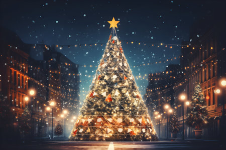 Abstract low poly style new year tree festive backgroundの素材