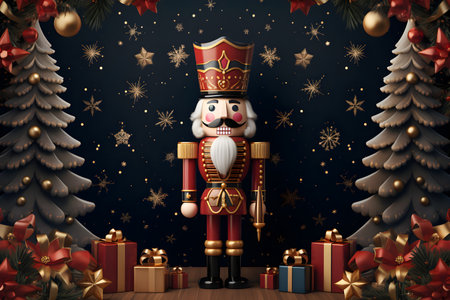 Christmas festive background with nutcrackerの素材