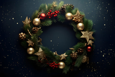 Christmas wreath on the dark backgroundの素材