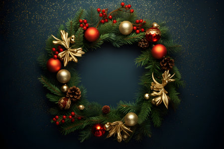 Christmas wreath on the dark backgroundの素材
