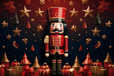 Christmas background with nutcracker, new year decoration backdropの素材