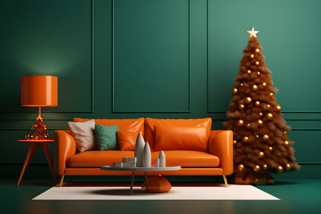 Green and orange christmas interiorの素材