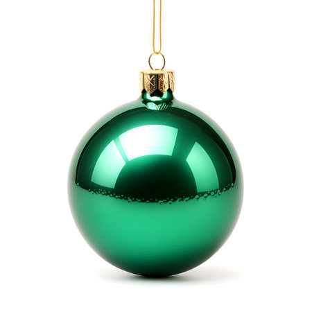 Green christmas ball isolated on white backgroundの素材