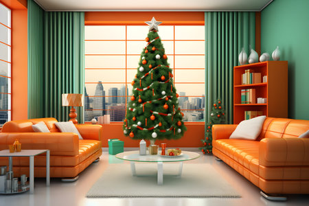 Green and orange christmas interiorの素材