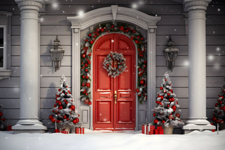 Front door in christmas decorationsの素材