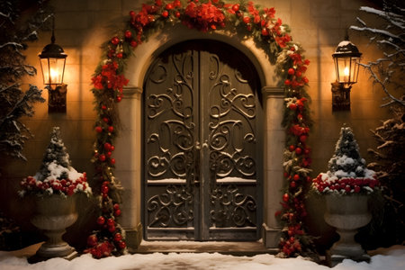 Porch and door in christmas decorationsの素材