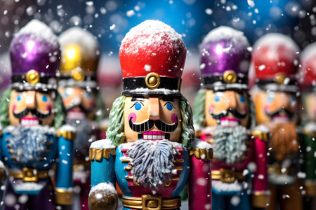 Christmas festive background with nutcrackerの素材