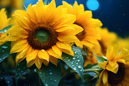 Beautiful yellow close up sunflowersの素材