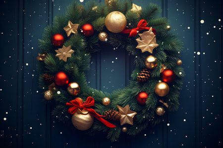 Christmas wreath on the dark backgroundの素材