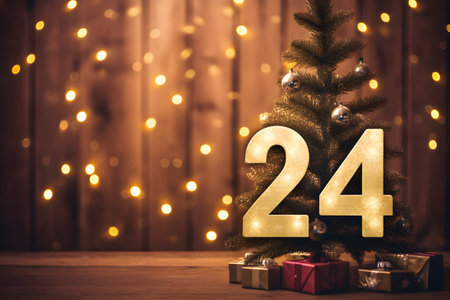 2024 numbers on New year tree festive backgroundの素材