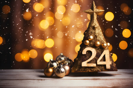 2024 numbers on New year tree festive backgroundの素材