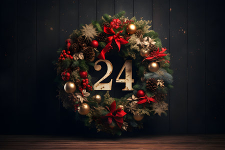 Christmas wreath with 2024 numbers sign, New year poster calendarの素材