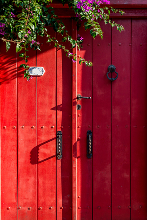 Red wooden doorの写真素材