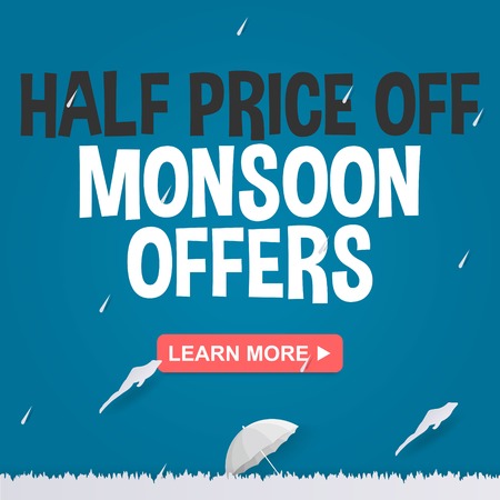 Monsoon sale or rainy season sale offer in paper art styleのイラスト素材