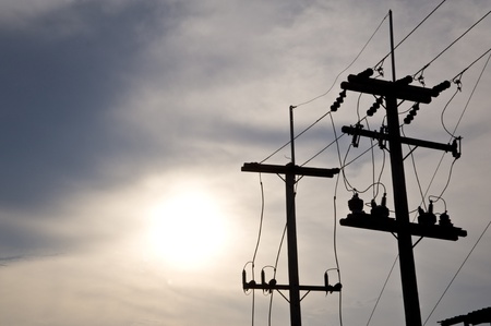 electricity post silhouetteの写真素材