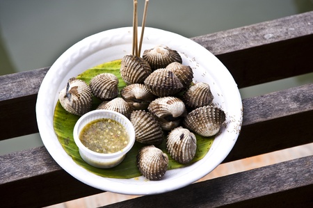 Cockles grill,Thai style seafoodの写真素材