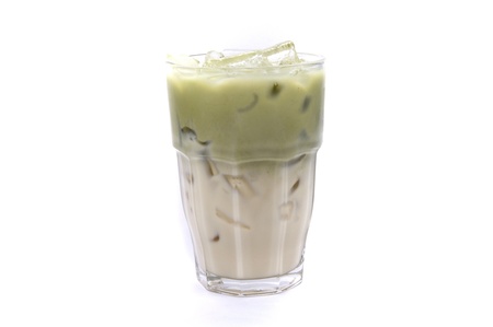 green tea milk on white backgroundsの写真素材