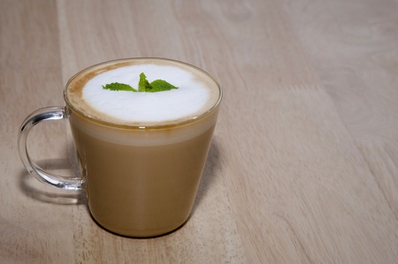 coffee and mint on wood backgroundsの写真素材