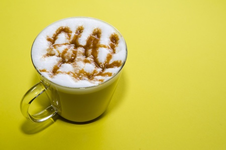 coffee hot on yellow backgroundsの写真素材