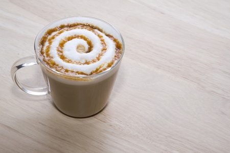 coffee on wood backgroundsの写真素材