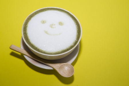 green tea on  yellow backgroundsの写真素材