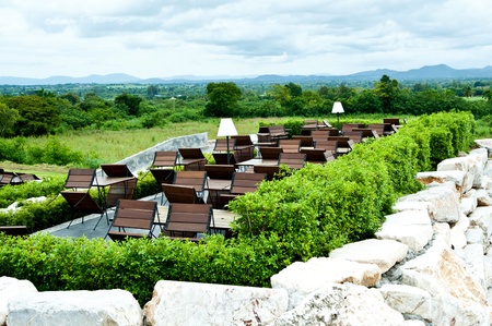 outdoor chair in front of forestのeditorial素材