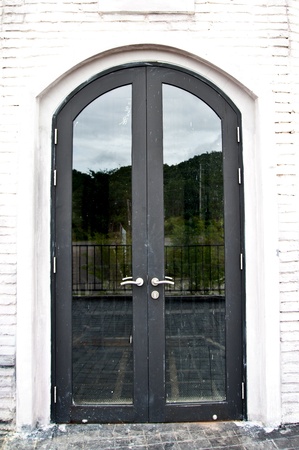 wood door on houseの写真素材