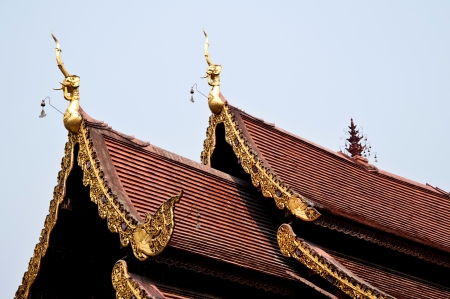 thai temple church roof and nice blue sky,Chiang Mai,Thailand 
