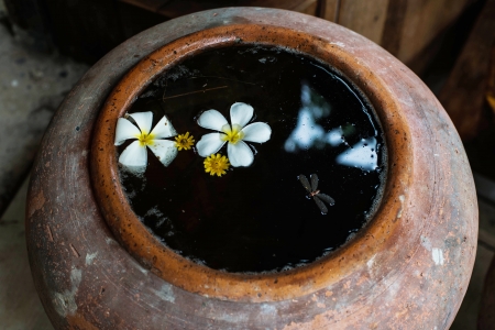 jar and flowerの写真素材