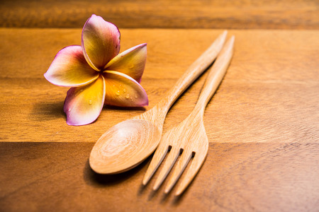 Wood spoons and forkの写真素材