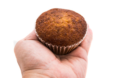 Banana cake in handの写真素材