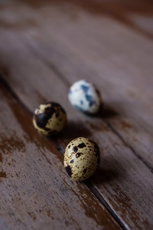 Quail eggs on wood backgroundsの写真素材